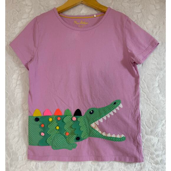 Mini Boden 3D Alligator Appliqué Pom Pom Embroidered T-Shirt Pink Girls 11-12 - Picture 1 of 9